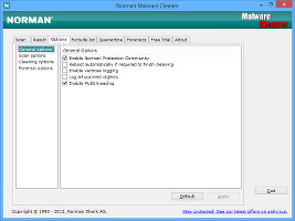 Showing the general options in Norman Malware Cleaner